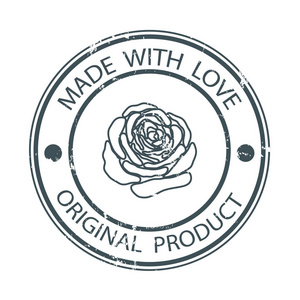 橡胶邮票与玫瑰色。用爱做的。矢量插图