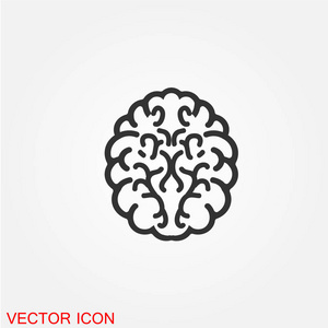 在白色背景矢量插图上隔离的人脑平面图标