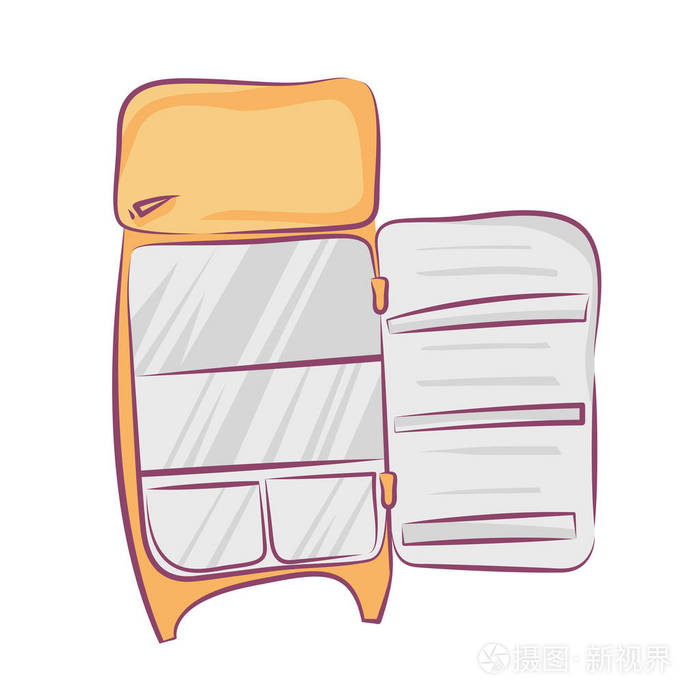 打开门,卡通风格,复古冰箱矢量插图上白色孤立