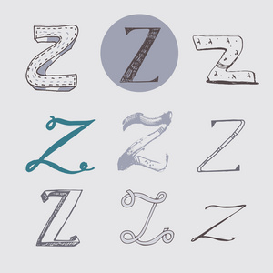 原始字母z设置隔离在浅灰色背景上。 阿尔法