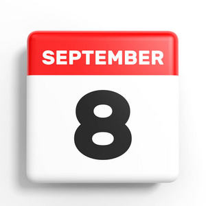 9 月 8 日。白色背景上的日历