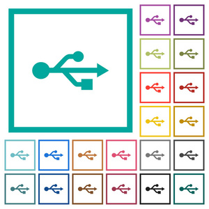 白色背景上带有象限框架的 Usb 连接平面彩色图标