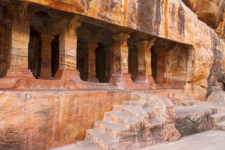 洞穴 4 在 Badami 洞穴的门面, Badami 卡纳塔印度