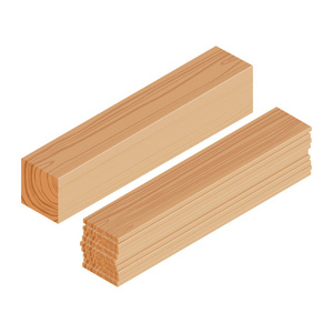 光栅图标等距水平木材梁和在白色背景下隔离的木板栈