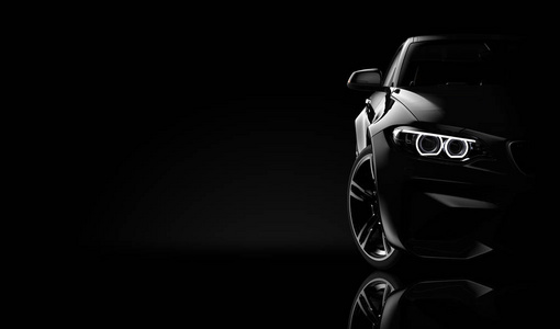 在黑色背景上的通用和 brandless 现代汽车的前视图 3d 插图