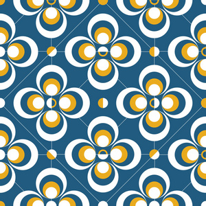 深蓝色背景下的彩色几何形状组合照片