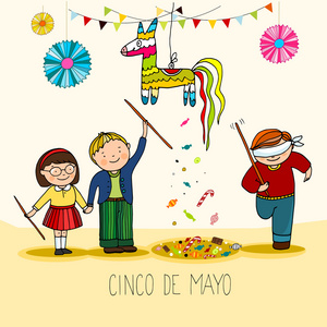 墨西哥 cinco de mayo 节日庆祝 vith 彩陶罐，手绘矢量图