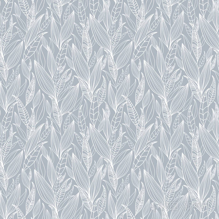 矢量银色灰色详细的叶无缝花纹纹理.伟大的背景,壁纸, 面料,婚礼请柬