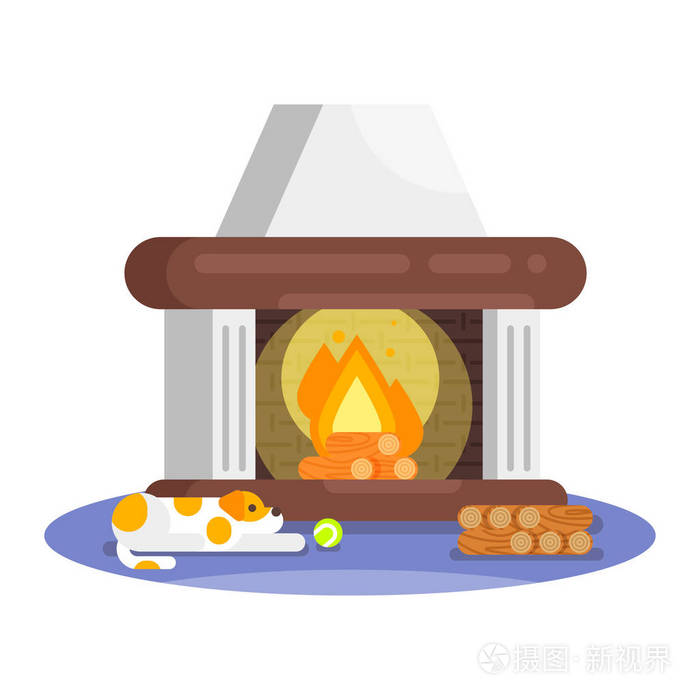 矢量平面样式插画的壁炉