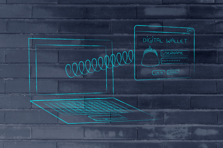 数字钱包弹出与春天从笔记本电脑