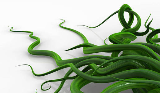 植物藤蔓绿色生长的角落密集的束, 3d 例证, 水平背景, 结束白色