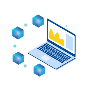 Blockchain 笔记本电脑等距 Blockchain 概念背景矢量图像