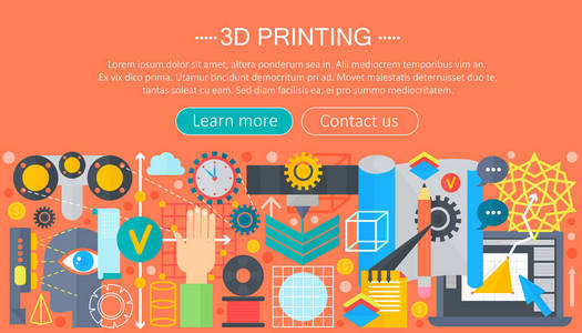 3d 打印机技术平概念集。3d 建模 打印和扫描 web 标题