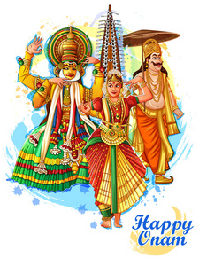 快乐 Onam 节日背景的喀拉拉在印度艺术风格