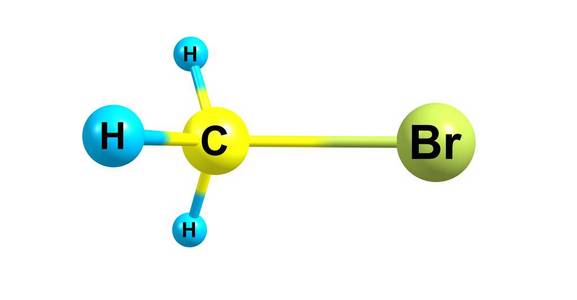 溴甲烷分子结构上白色孤立照片