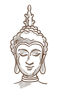 佛教 Siddartha 乔达摩在平静状态下的手绘形象