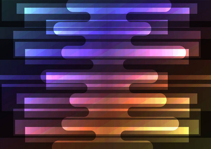 彩虹熔体在深色背景下重叠正方形, 图层运动背景, 简单技术模板, 矢量插图