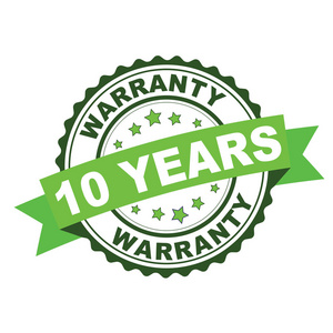 绿色橡胶邮票以10年 waranty 概念