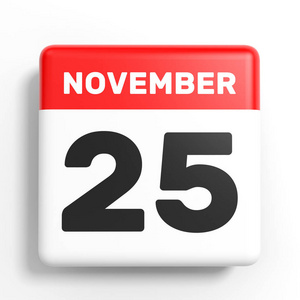 11 月 25 日。白色背景上的日历