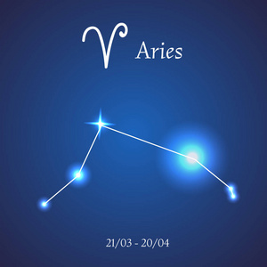 矢量插图的三维标志和星座白羊座与占星圈的空间背景与星系.