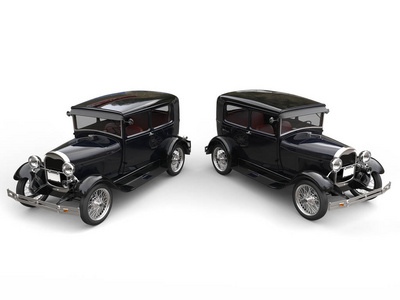 两个美丽的 20 世纪 20 年代老式汽车肩并肩顶部查看三维图