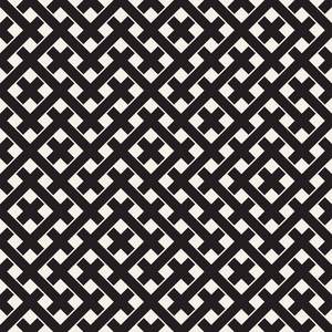 无缝的方式交织而成。编织的交叉条纹格子的背景。黑色和白色几何矢量图
