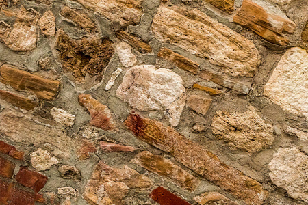 石石灰石水泥墙斜块米色褐色风化老粗糙表面纹理旧栅栏保护装饰