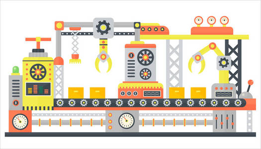 工业抽象机线在平面样式。工厂工程机械技术设备，工程矢量图