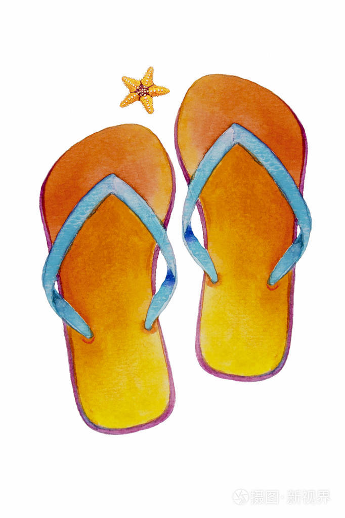 旅游夏季时间与海沙滩拖鞋.