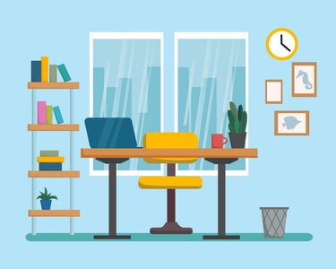 自由职业者, 设计师办公工作站.商业概念平面式卡通矢量插画照片