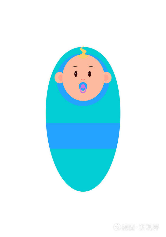 婴儿小男孩与奶嘴裹在毯子里插画-正版商用图片0qut1u-摄图新视界