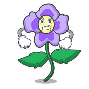愤怒的三色堇花吉祥物卡通矢量插画照片