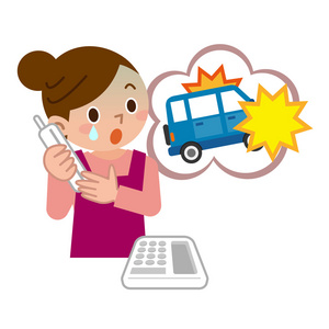 交通事故卡通女人惊讶地接触这起交通事故照片