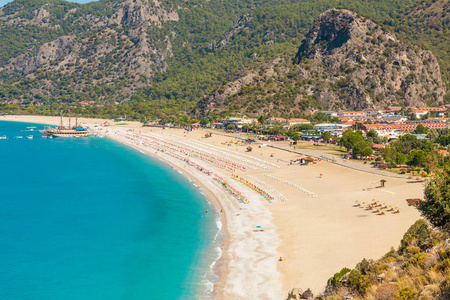 全景 Belcekiz 海滩。Oludeniz, 蓝色泻湖