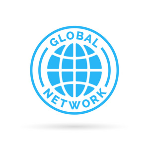 带有蓝色地球盖章 符号表示的全球公司网络图标