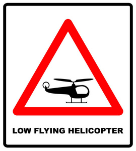 直升机飞行飞机标志的低.在红三角矢量警告图标.公共横幅照片
