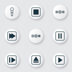 9 音频图标集。包括麦克风 宋 Ui 音频按钮和其他符号。漂亮的设计元素