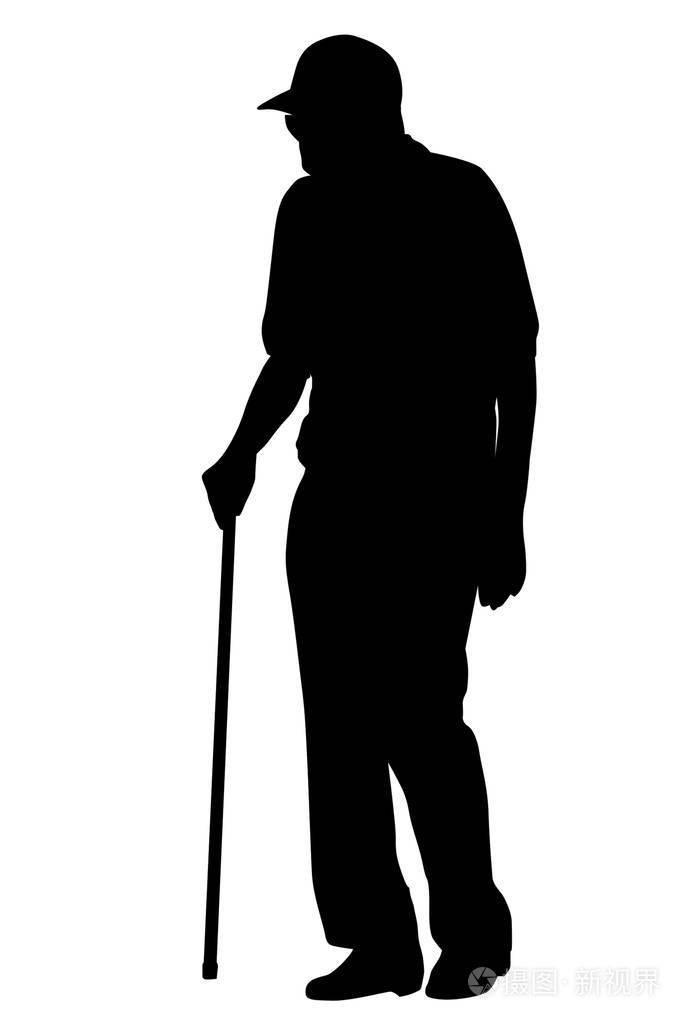 在白色的背景下,矢量图的老人剪影