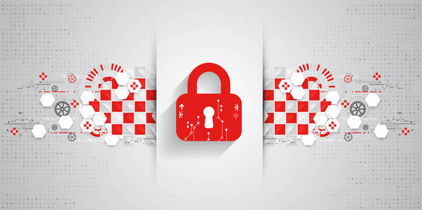 红色保护背景.技术安全, 编码和解密, 技术方案, 矢量插图照片