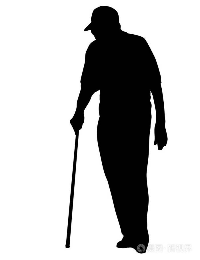 在白色的背景下,矢量图的老人剪影