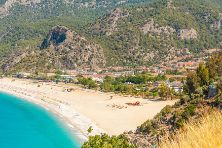 全景 Belcekiz 海滩。Oludeniz, 蓝色泻湖