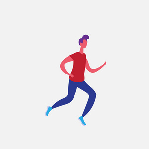 跑步男子卡通人物运动员活动隔离健康生活方式概念全长平