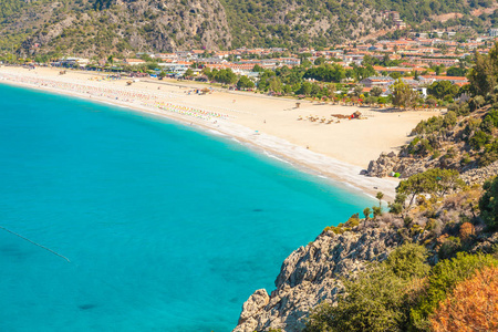 全景 Belcekiz 海滩。Oludeniz, 蓝色泻湖