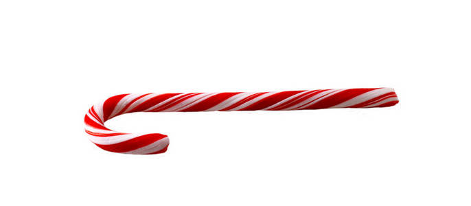 孤立在白色背景上的红色蝴蝶结圣诞糖果手杖