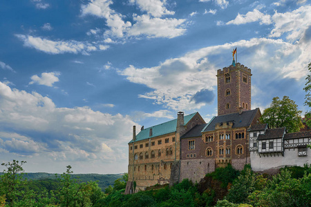 Wartburg 城堡, 德国。城堡的中央部分的看法