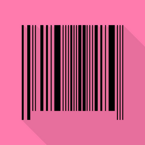 条码符号。与平面样式阴影路径在粉红色的背景上的黑色图标