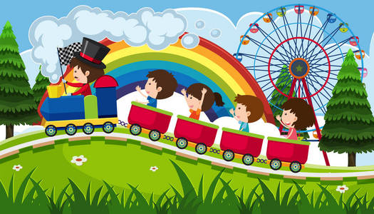 孩子乘坐火车在乐趣公园例证
