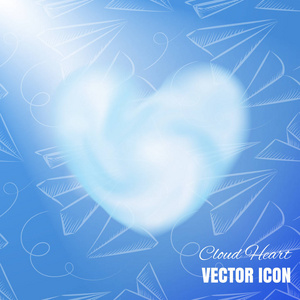 云心逼真的3d 矢量图标蓝色背景。美丽的浪漫符号与烟雾纹理