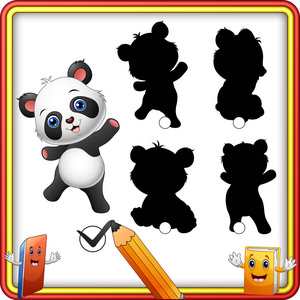 向量图找到正确的阴影.卡通有趣的熊猫摆姿势.儿童教育游戏照片