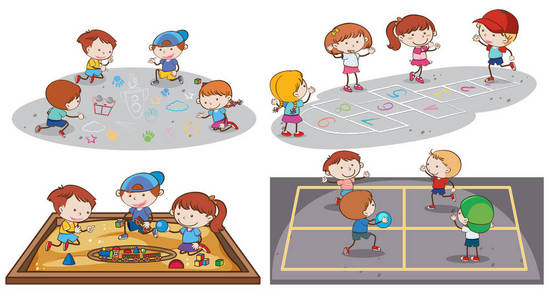 一组儿童在操场上玩耍插图